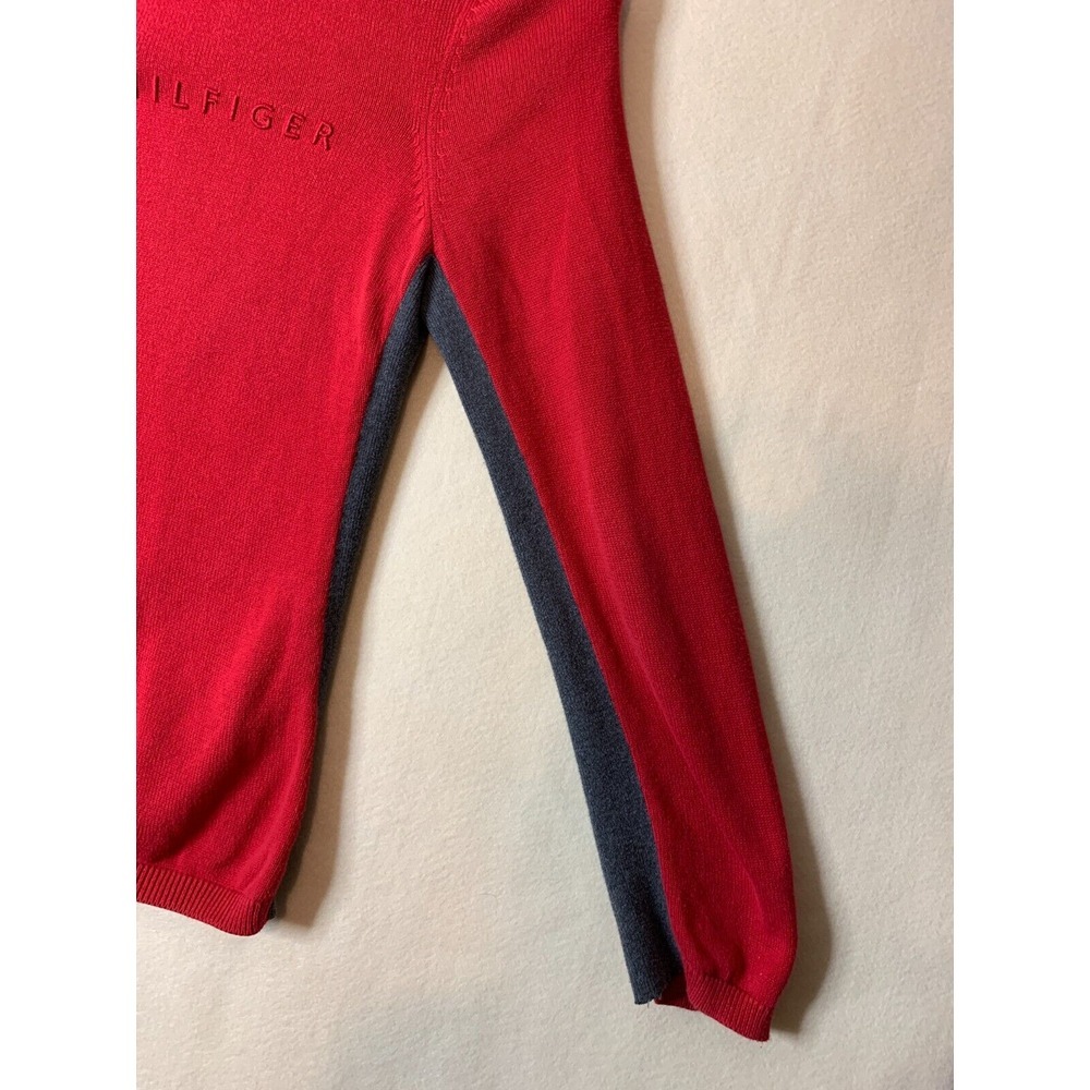 Tommy Hilfiger Pullover Knit Sweater 1/4 Zip Long Sleeve Large Red Mock Neck L - Picture 2 of 9